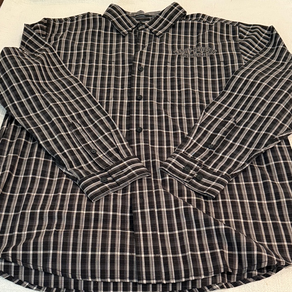 Harley-Davidson Men's Black and Gray Checkered Shirt